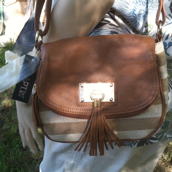 NWT Apt. 9 Beige Stripe Simone Crossbody Purse - Picture 1 of 4